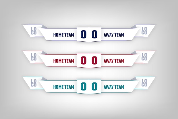 diseño de tabla vectorial en diferentes opciones de color para transmisiones de televisión deportivas