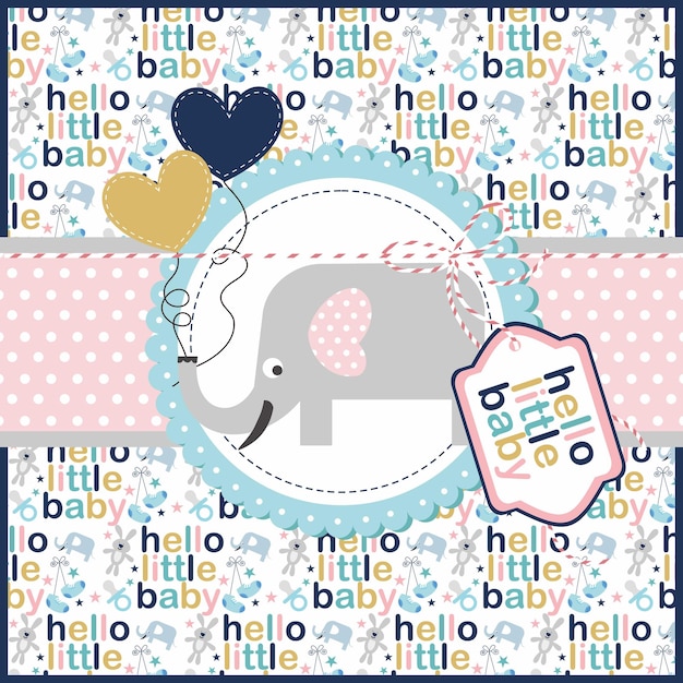 Diseño de tarjeta de baby shower con un elefante lindo y corazones