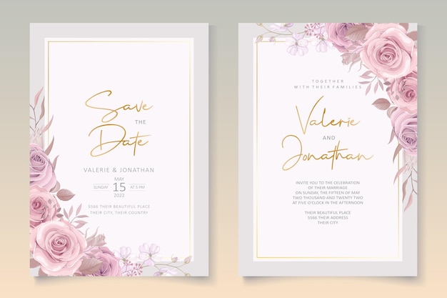 Diseño de tarjeta de boda floral rosa