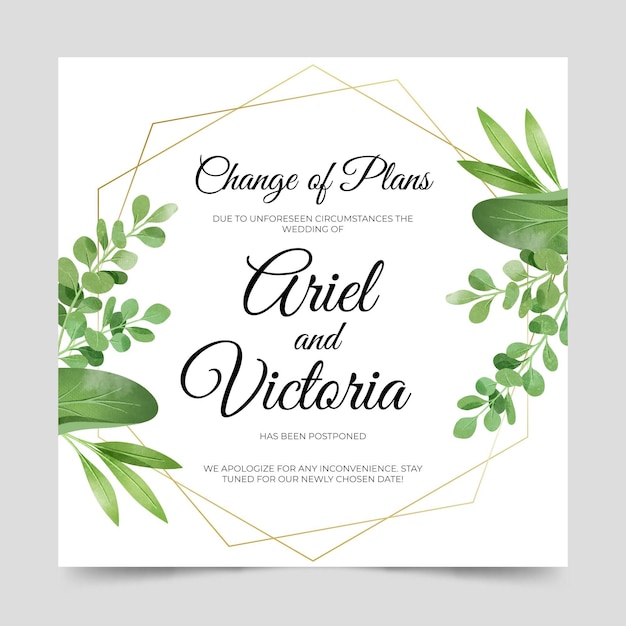 Diseño de tarjeta de boda pospuesto