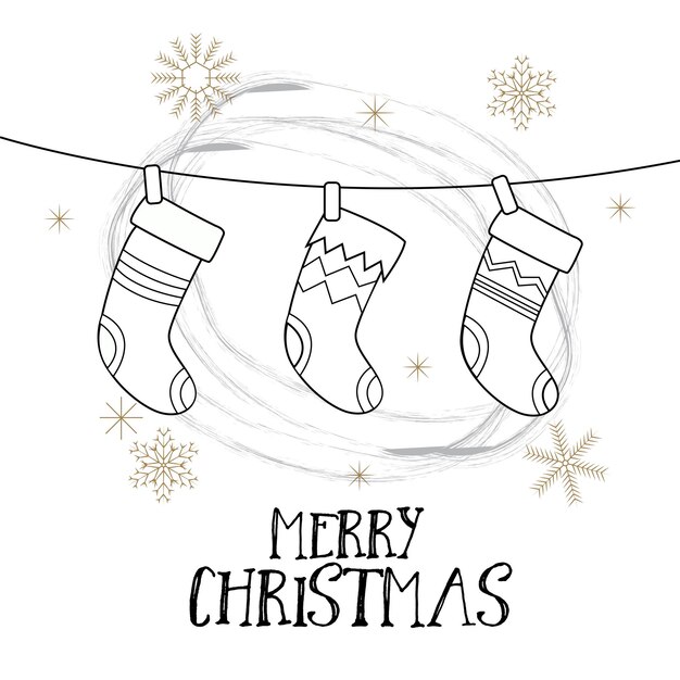 Diseño de tarjeta de calcetines colgantes de feliz navidad
