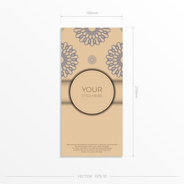 Diseño de tarjeta de color beige con patrones de mandala Diseño de tarjeta de invitación con espacio para su texto y adorno abstracto