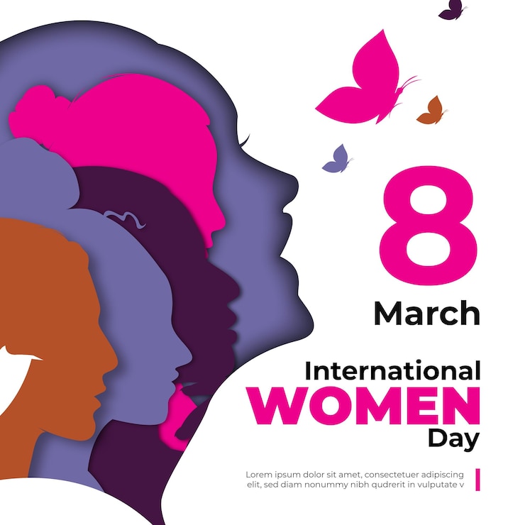 Vector diseño de tarjeta de concepto de celebraciones del día de la mujer feliz con diseños de vectores de arte de cara de niñas