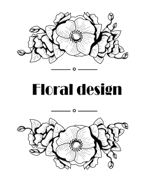 Vector diseño de tarjeta dibujada a mano flor de amapola