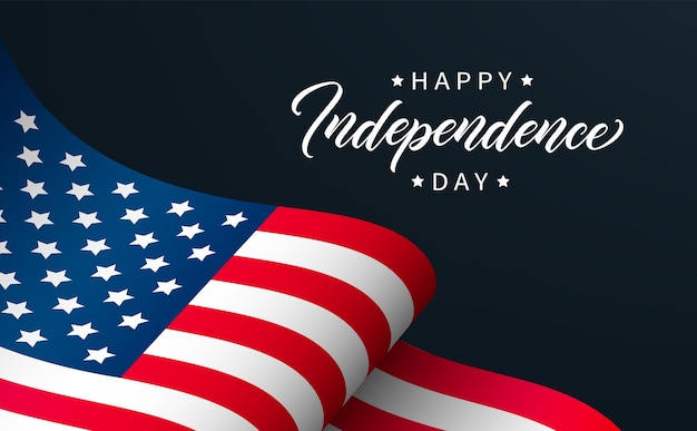 Diseño de tarjeta de felicitación del Día de la Independencia feliz Letras modernas en el fondo con la bandera de EE.UU.