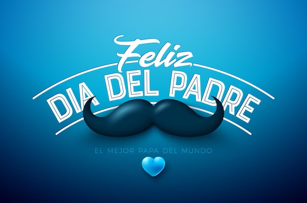 Vector diseño de tarjeta de felicitación del día del padre con bigote y corazón en fondo azul oscuro