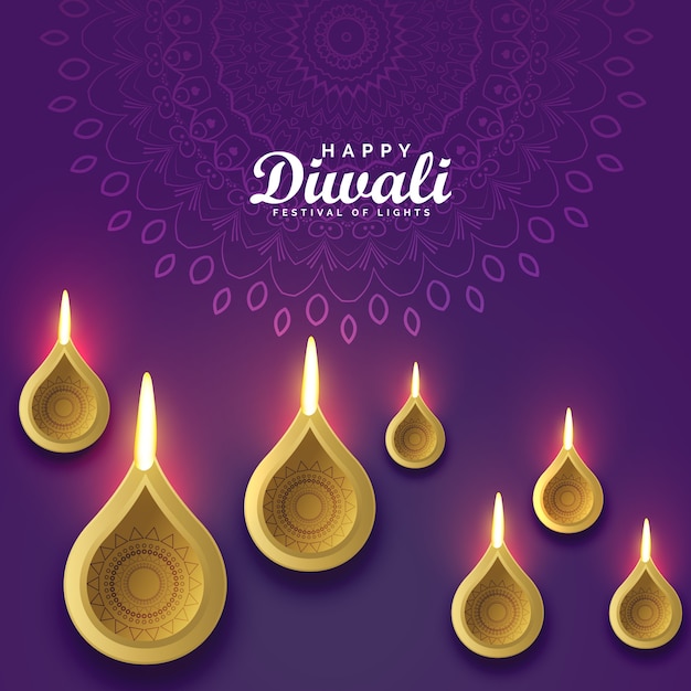 Diseño de la tarjeta de felicitación del diwali con diya de oro