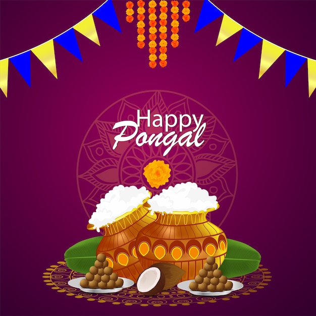 Diseño de tarjeta de felicitación feliz pongal