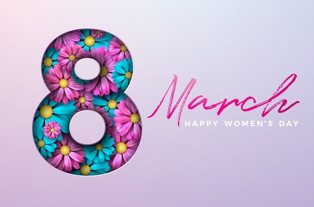 Diseño de tarjeta de felicitación floral feliz día de las mujeres