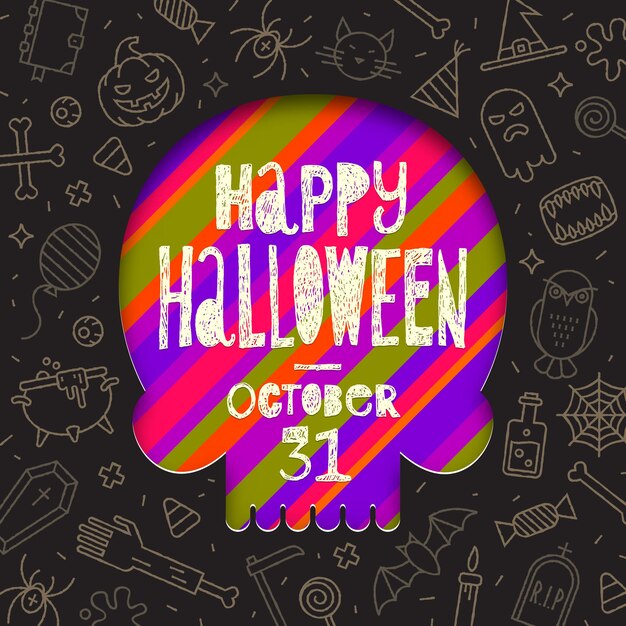 Vector diseño de tarjeta de felicitación de halloween con silueta de calavera