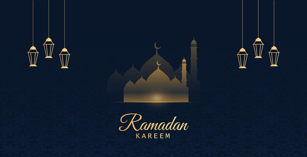 Diseño de tarjeta de felicitación de Ramadán Kareem brillante brillante