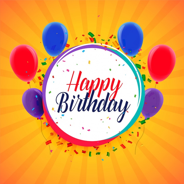 Diseño de tarjeta de feliz cumpleaños con globos y confeti