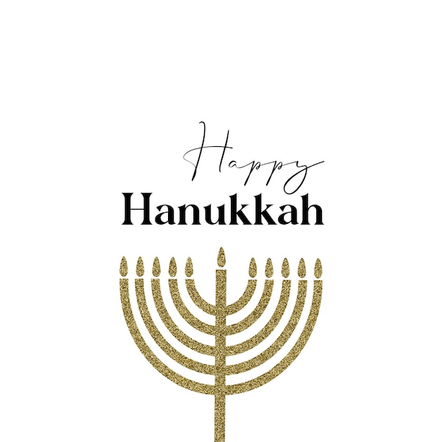 Diseño de tarjeta feliz hanukkah con símbolo de oro sobre fondo de color blanco