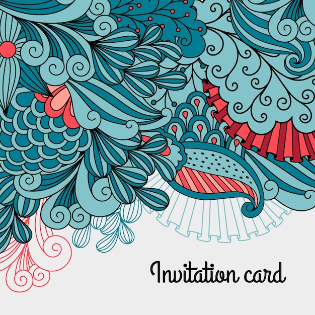Diseño de tarjeta floral doodle. plantilla de invitación decorativa
