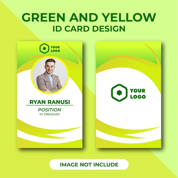 Diseño de tarjeta de identificación abstracta verde y amarilla