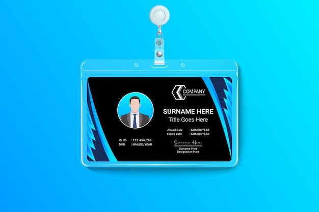 Diseño de tarjeta de identificación azul simple profesional único corporativo