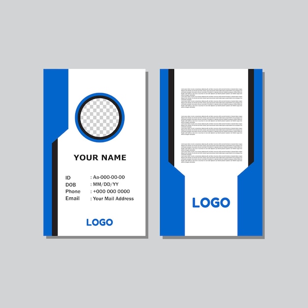 Vector diseño de tarjeta de identificación de color azul con estilo abstracto para oficina