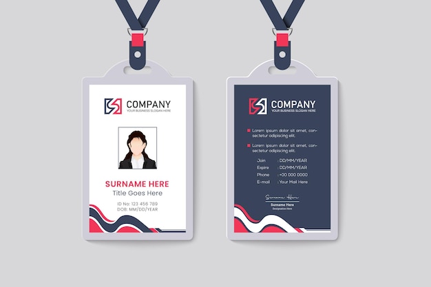 Diseño de tarjeta de identificación comercial roja y negra.