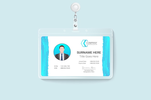 Diseño de tarjeta de identificación de textura de papel de acuarela azul