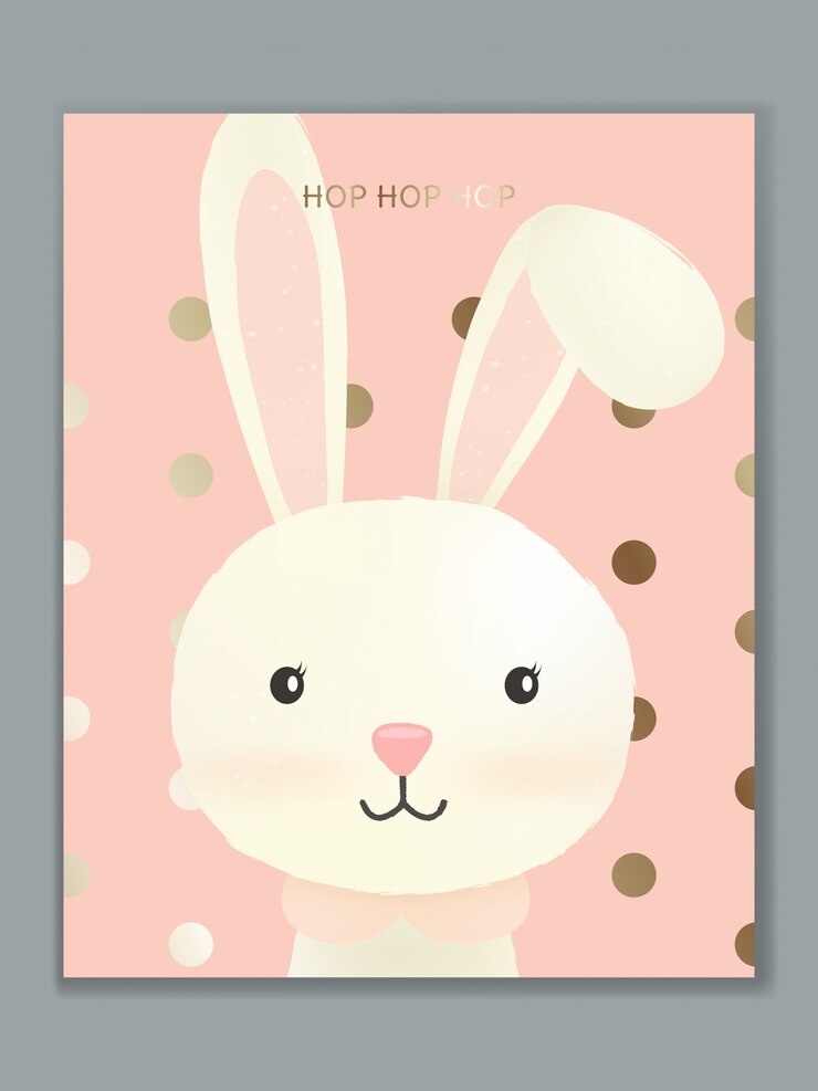 Diseño de tarjeta de ilustración de animales de dibujos animados de lujo para celebración de cumpleaños, bienvenida, invitación de evento o saludo. Conejo.