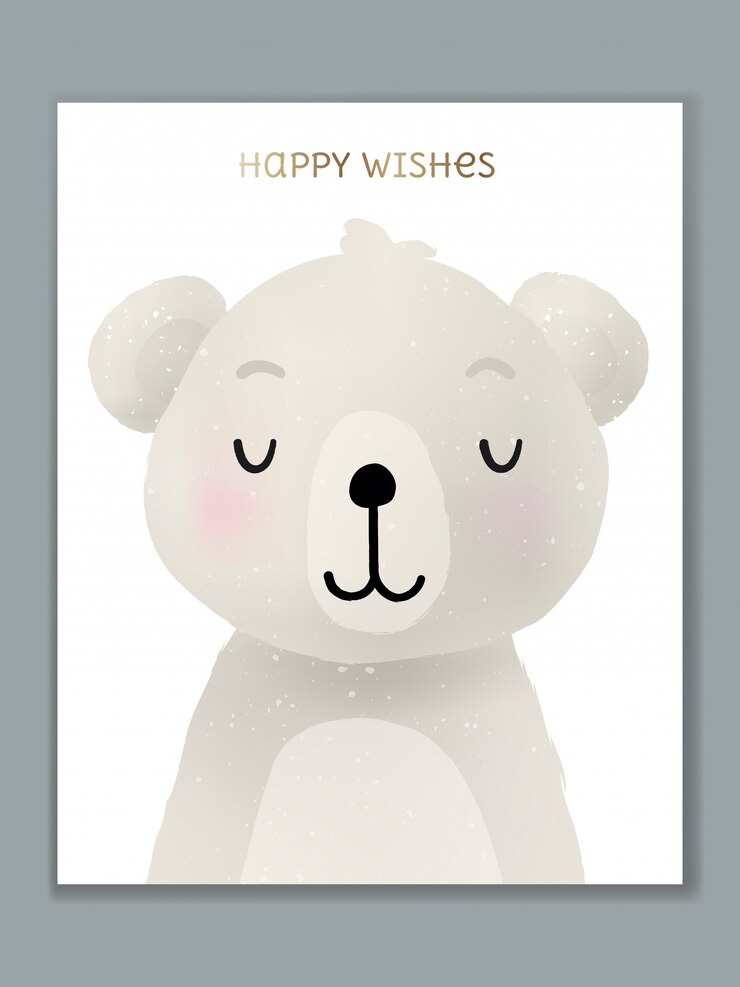 Diseño de tarjeta de ilustración de animales de dibujos animados de lujo para celebración de cumpleaños, bienvenida, invitación de evento o saludo. Oso polar.
