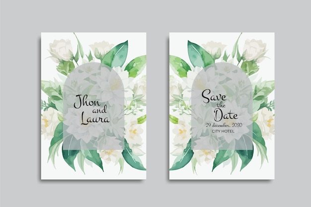 diseño de tarjeta de invitación de boda floral acuarela vectorial