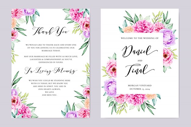 Diseño de tarjeta de invitación de boda floral elegante