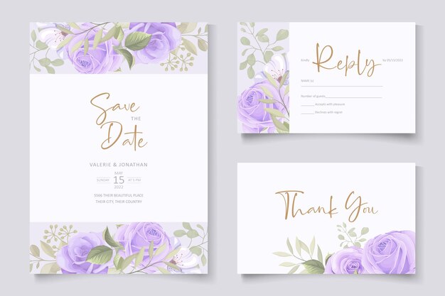 Diseño de tarjeta de invitación de boda floral suave y hojas.