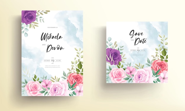 Diseño de tarjeta de invitación de boda floral