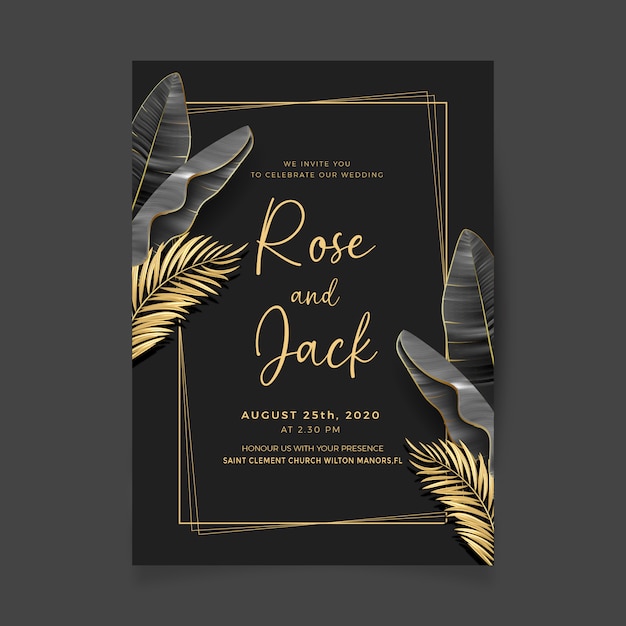 Pertenecer a Es Grillo Diseño de tarjeta de invitación de boda real negro y dorado. | Vector  Premium