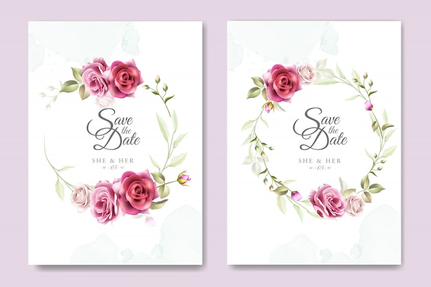 Diseño de tarjeta de invitación de boda con rosas elegantes