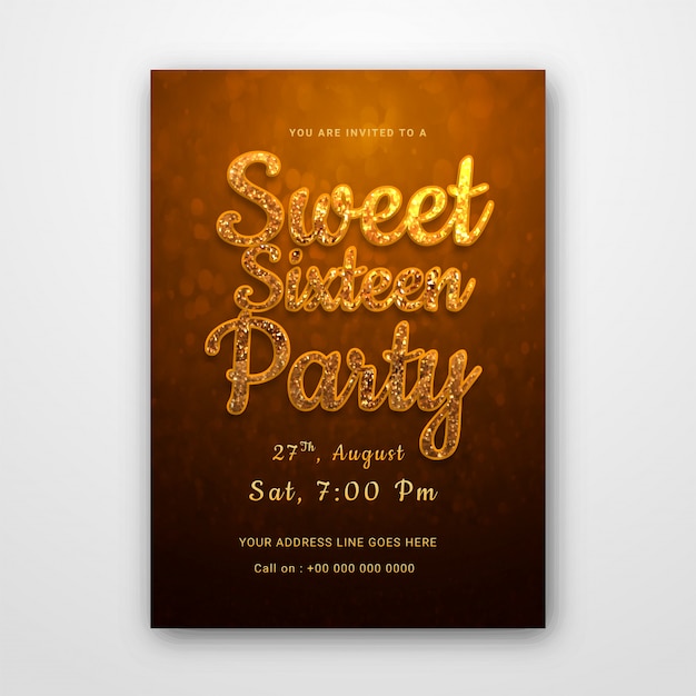 Diseño de tarjeta de invitación para celebración de fiesta de sweet 16