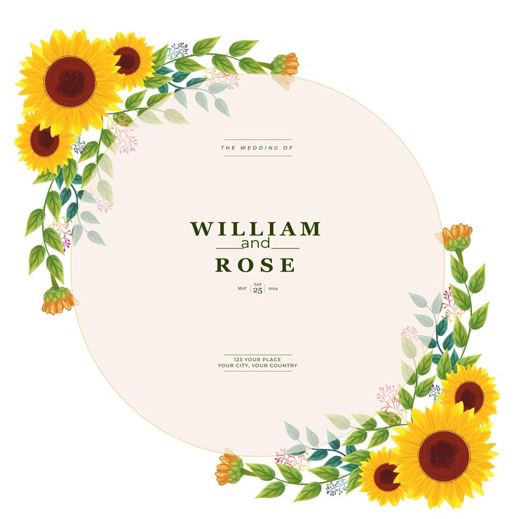 Diseño de tarjeta de invitación floralDiseño de borde de girasol marco floral marco de girasol
