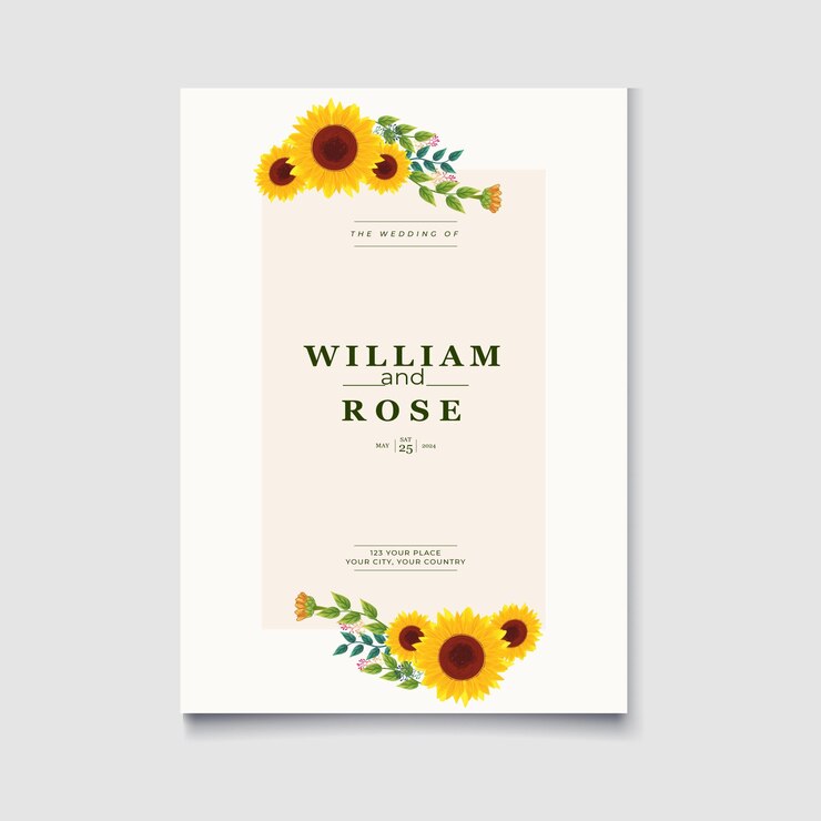 Diseño de tarjeta de invitación floralDiseño de borde de girasol marco floral marco de girasol
