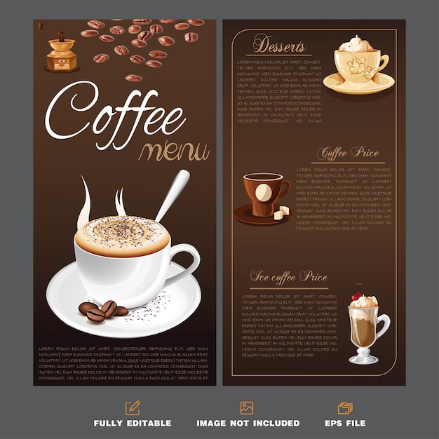 Vector diseño de tarjeta de menú de café