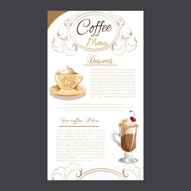Vector diseño de tarjeta de menú de café