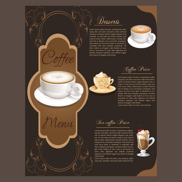 Vector diseño de tarjeta de menú de café