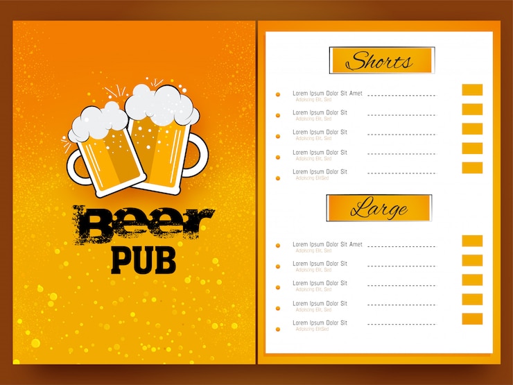 Vector diseño de tarjeta de menú de pub de cerveza