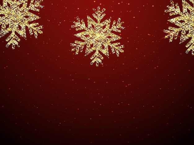 Diseño de tarjeta o cartel de elegancia con copos de nieve dorados
