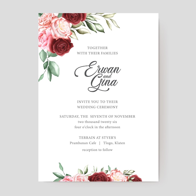 Diseño de tarjeta de plantilla de invitación de boda acuarela