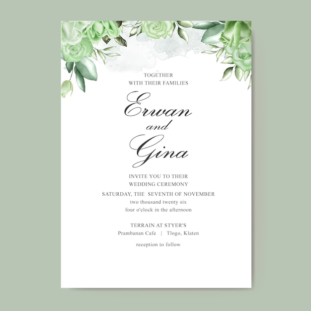 diseño de tarjeta de plantilla de invitación Floral acuarela
