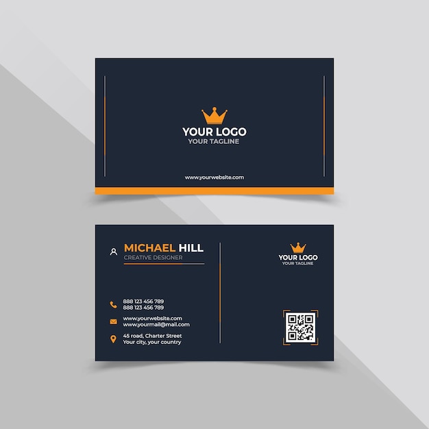 Diseño de tarjeta de presentación corporativa en color negro y naranja