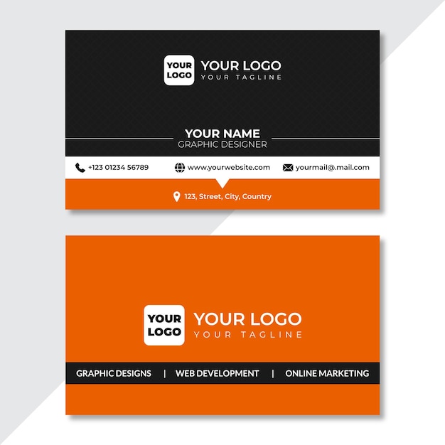 Diseño de tarjeta de presentación corporativa con detalles en negro y naranja