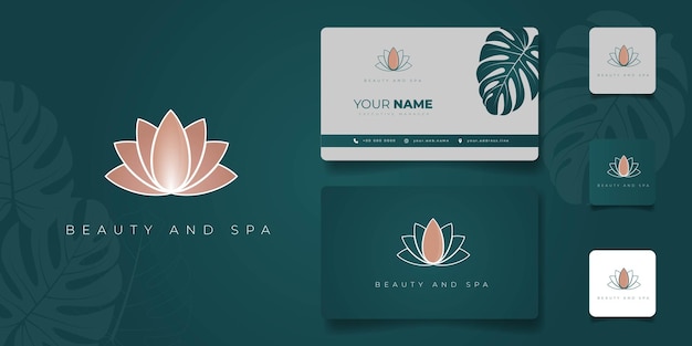 Diseño de tarjeta de presentación en fondo verde y blanco con logo de loto