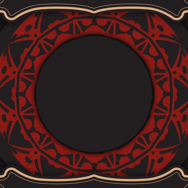 Diseño de tarjeta de presentación en negro con estampados griegos rojos. tarjetas de visita de vector con lugar para el texto y adornos abstractos.