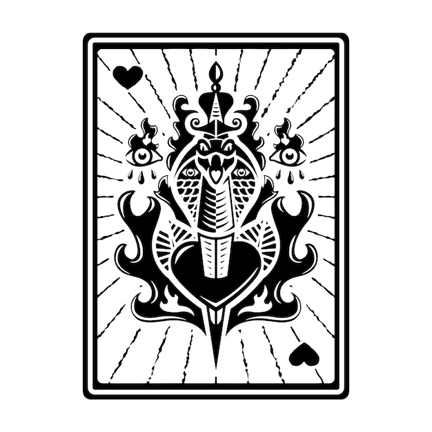 Vector diseño de tarjeta de tarot de tatuaje tradicional de serpiente