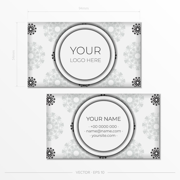 Diseño de tarjeta de visita blanca lista para imprimir con motivos negros Plantilla de tarjeta de visita con lugar para el texto y adorno abstracto