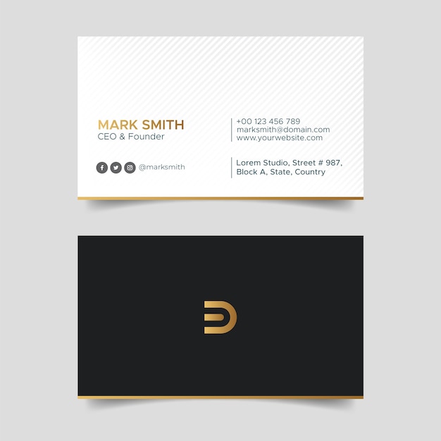 Diseño de tarjeta de visita creativa corporativa blanca y dorada