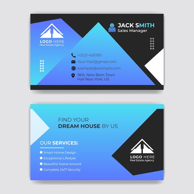 Diseño de tarjeta de visita inmobiliaria con plantilla de visita