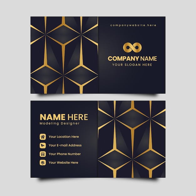 Diseño de tarjeta de visita minimalista de lujo en negro y dorado
